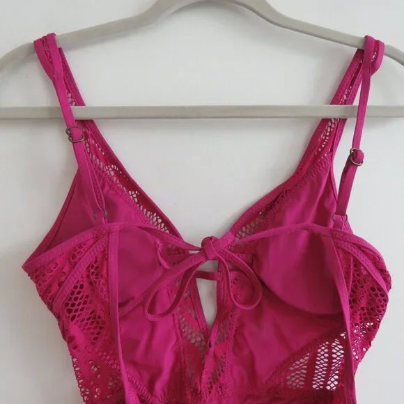 BECCA Purple Color Play Crochet Plunge One-Piece Swimsuit Magenta - Size XS - Picture 11 of 14